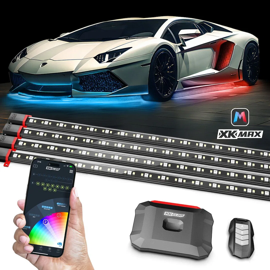 MX-CAR-PRO – XK GLOW Underbody Light Kit, LED Multi-Color With 4 Piece 10 Inch 1 Watt LED Flex Strip/ 8 Piece 24 Inch...